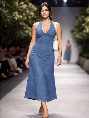 ❤️ Stunning Blue Denim 70,s HalterSummer  Dress